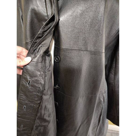 Ladies Studio C Button Down Soft Black Leather Coat Size XL - Picture 2 of 8
